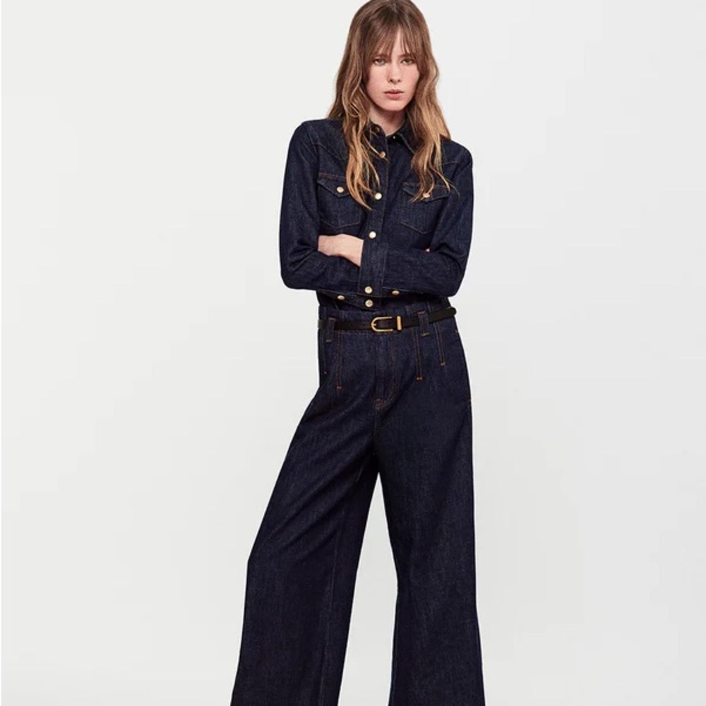 Frame Darted Wide Leg Jean - Rinse with Gold Button - NWT ✨